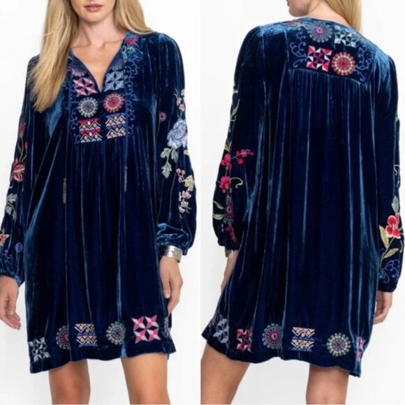 Johnny Was Embroidered Nikkola Velvet Yoke Dress Relaxed Fit S $420 - Picture 1 of 7